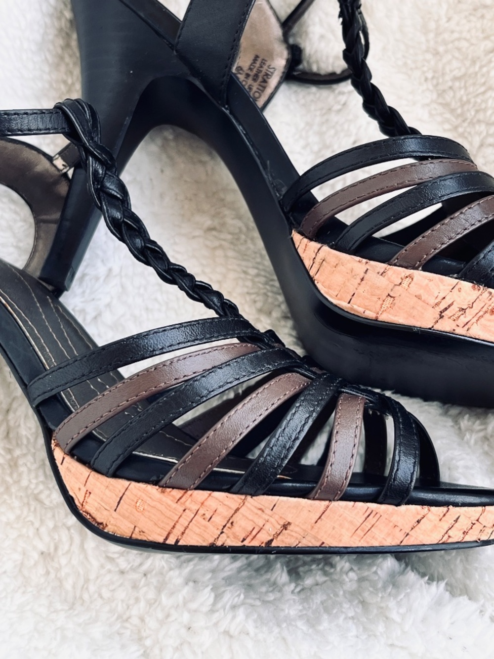 Tahari Braided T-Strap Strappy Heels Sandals Black Brown Women's Size 6M - Picture 8 of 12